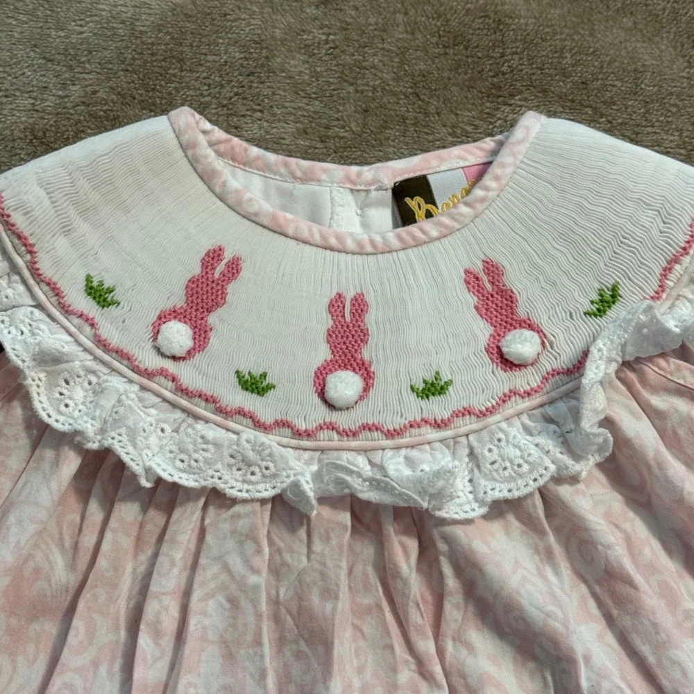 Banana Split Pink Smocked Bunny Easter Top and Bloomers Set 24M SM